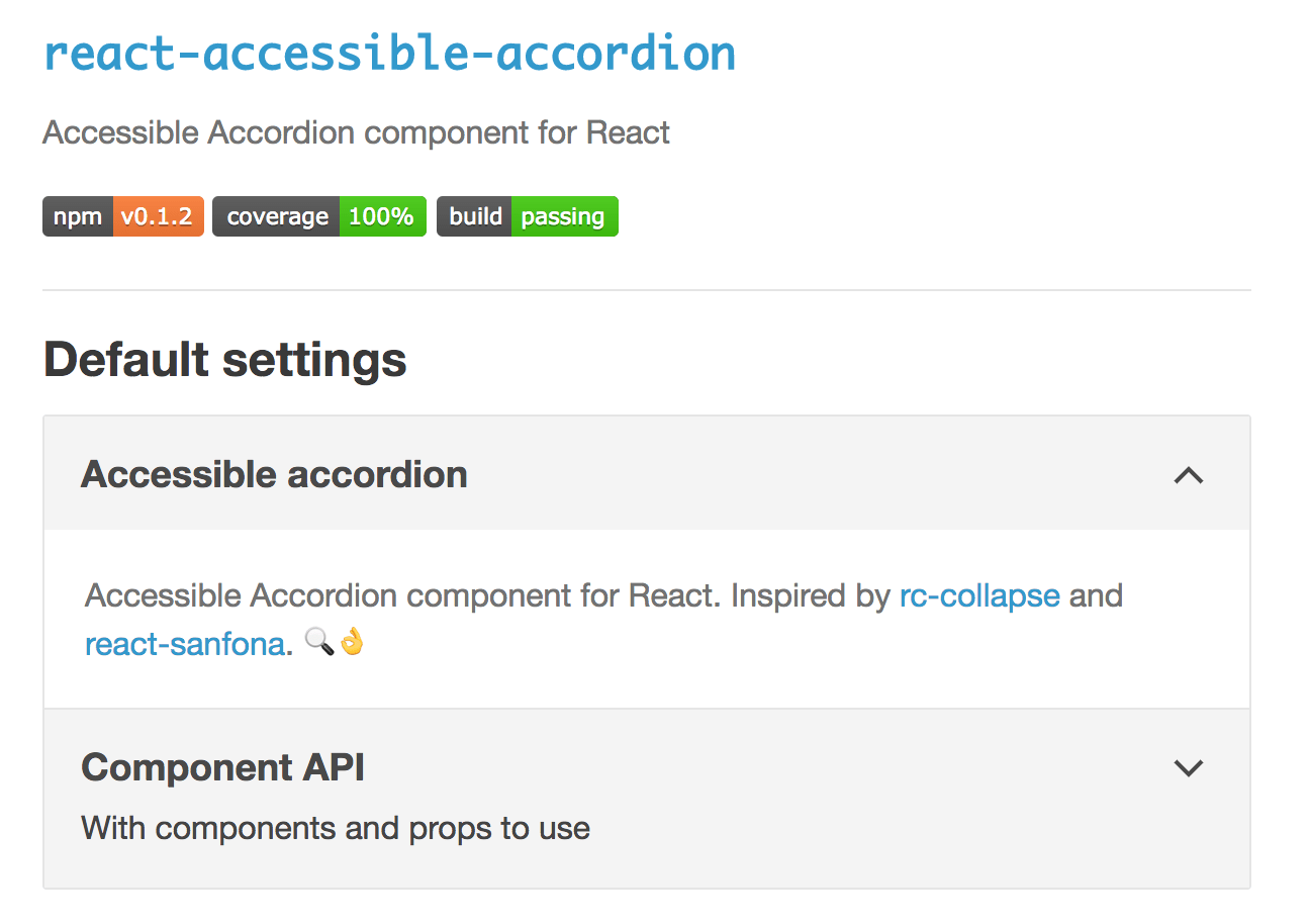 Screenshot of the react-accessible-accordion website, with a demo accordion