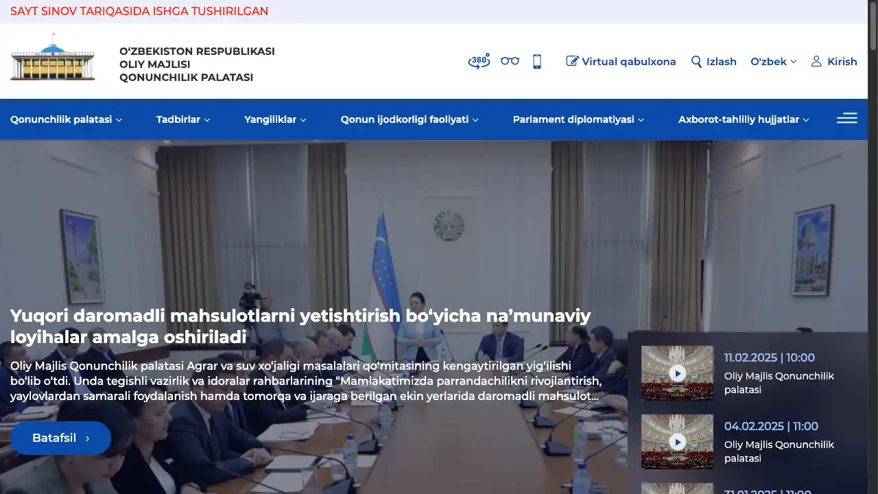 Screenshot of the Uzbekistan parliament website