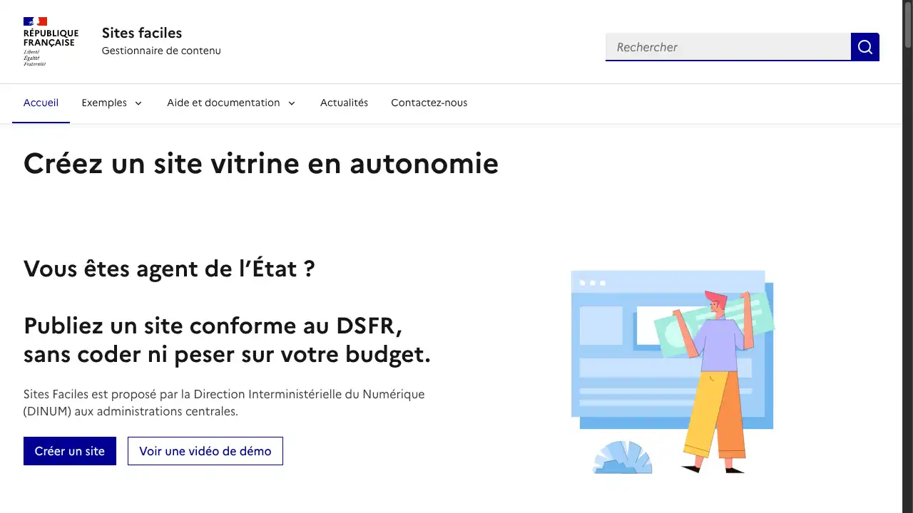 Screenshot of Sites faciles, a french govt website with a black navy blue and white theme