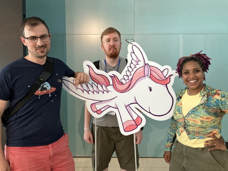 Core team members Thibaud, Jake, Dawn, with the Django pony