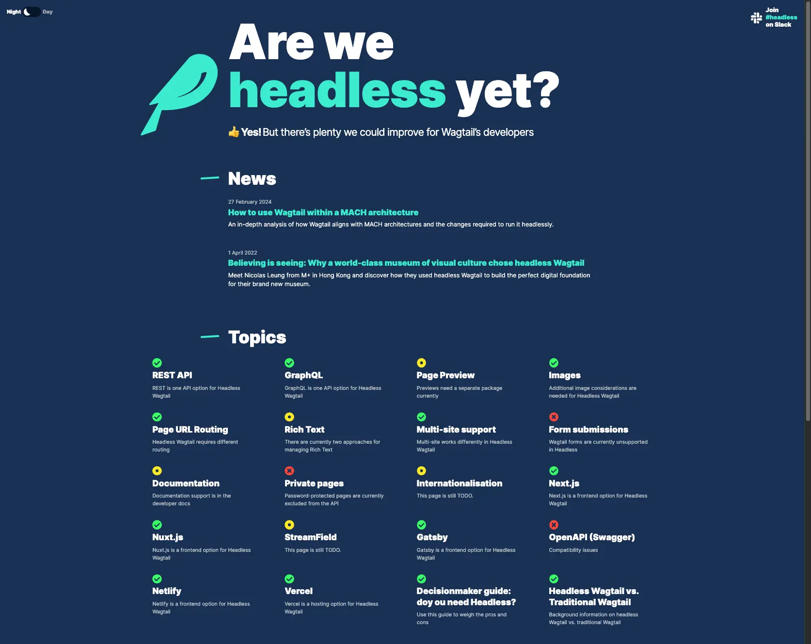 Screenshot of the Are we Headless yet? Yes! Homepage