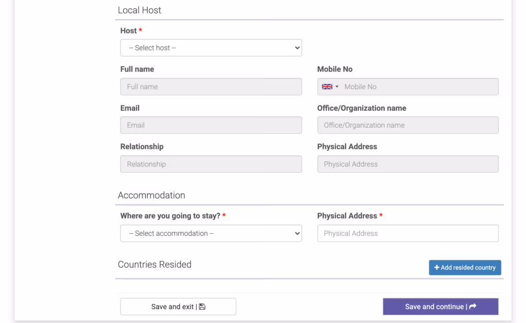 Local host selection and accommodation fields