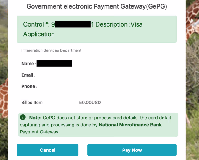 GePG bill fetched with Control Number and Pay Now button