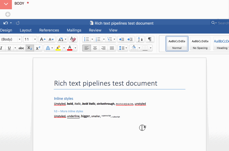 Screencast of Word copy-pasting into Wagtail’s previous editor. Some unwanted formatting makes its way into the saved content.